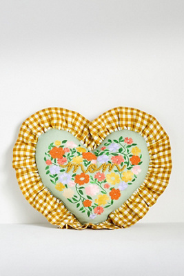 Anthropologie Mom Cotton Embroidered Floral Pillow