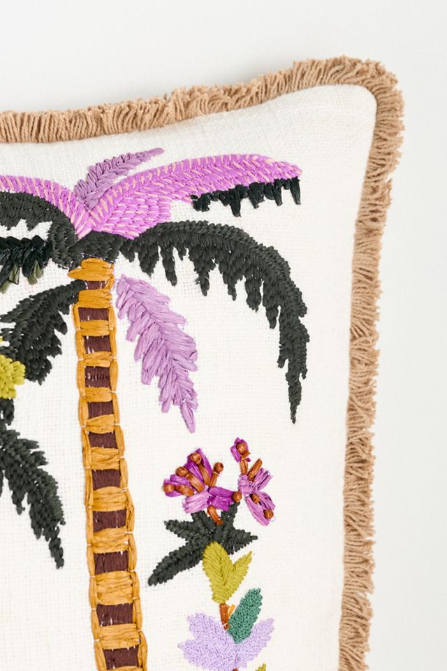 Stela Embroidered Cotton Fringe Pillow