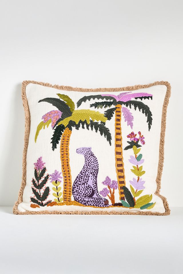 Stela Embroidered Cotton Fringe Pillow