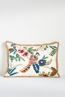 Anthropologie Stela Embroidered Cotton Fringe Pillow