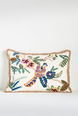 Stela Embroidered Cotton Fringe Pillow