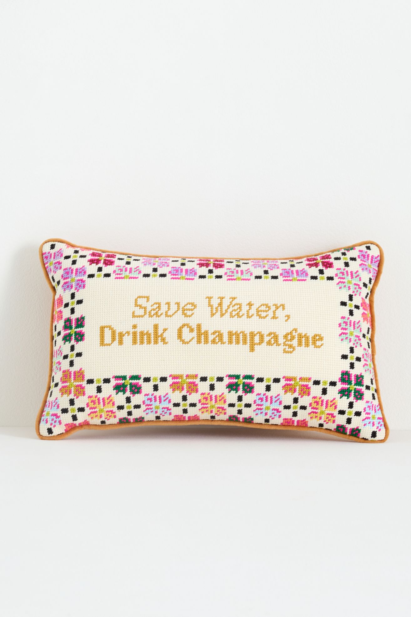 Furbish Studio Petite Needlepoint Pillow - Save Water Drink Champagne, Assorted