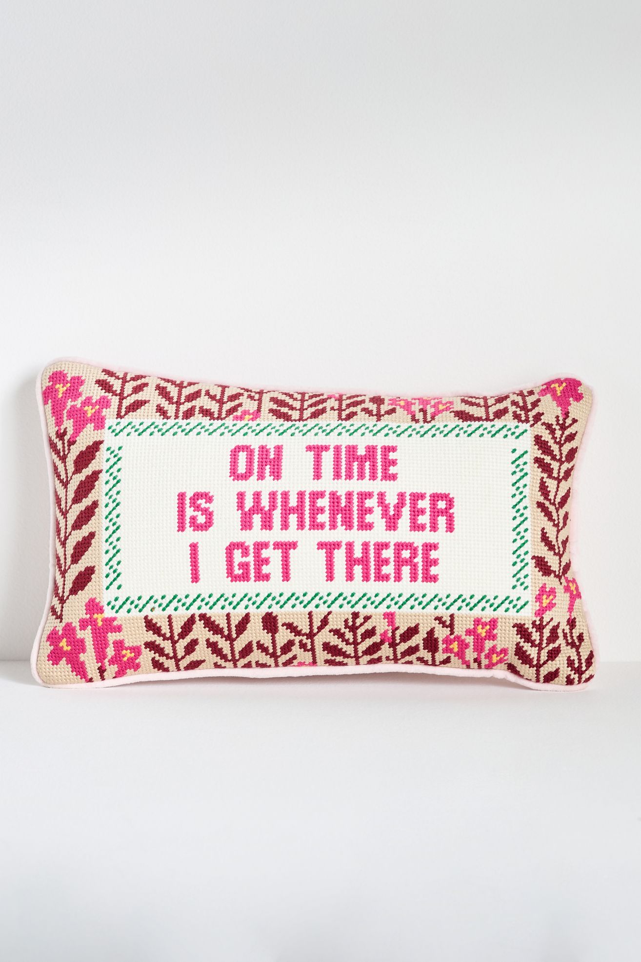 Furbish Studio Petite Needlepoint Pillow - On Time is Whenever I Get There, Standard, Assorted