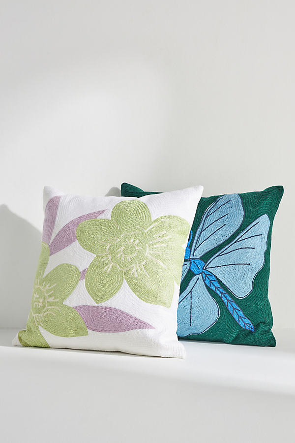 Anthropologie Meadow Embroidered Square Cushion In Multi