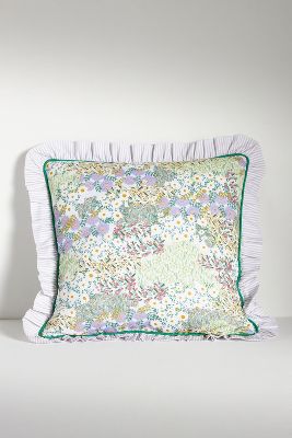 Anthropologie Nalini Floral Ruffle Cotton Cushion In Multi