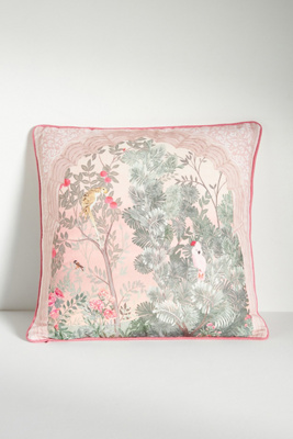 Anthropologie Priyanka Printed Linen-blend Cushion In Pink