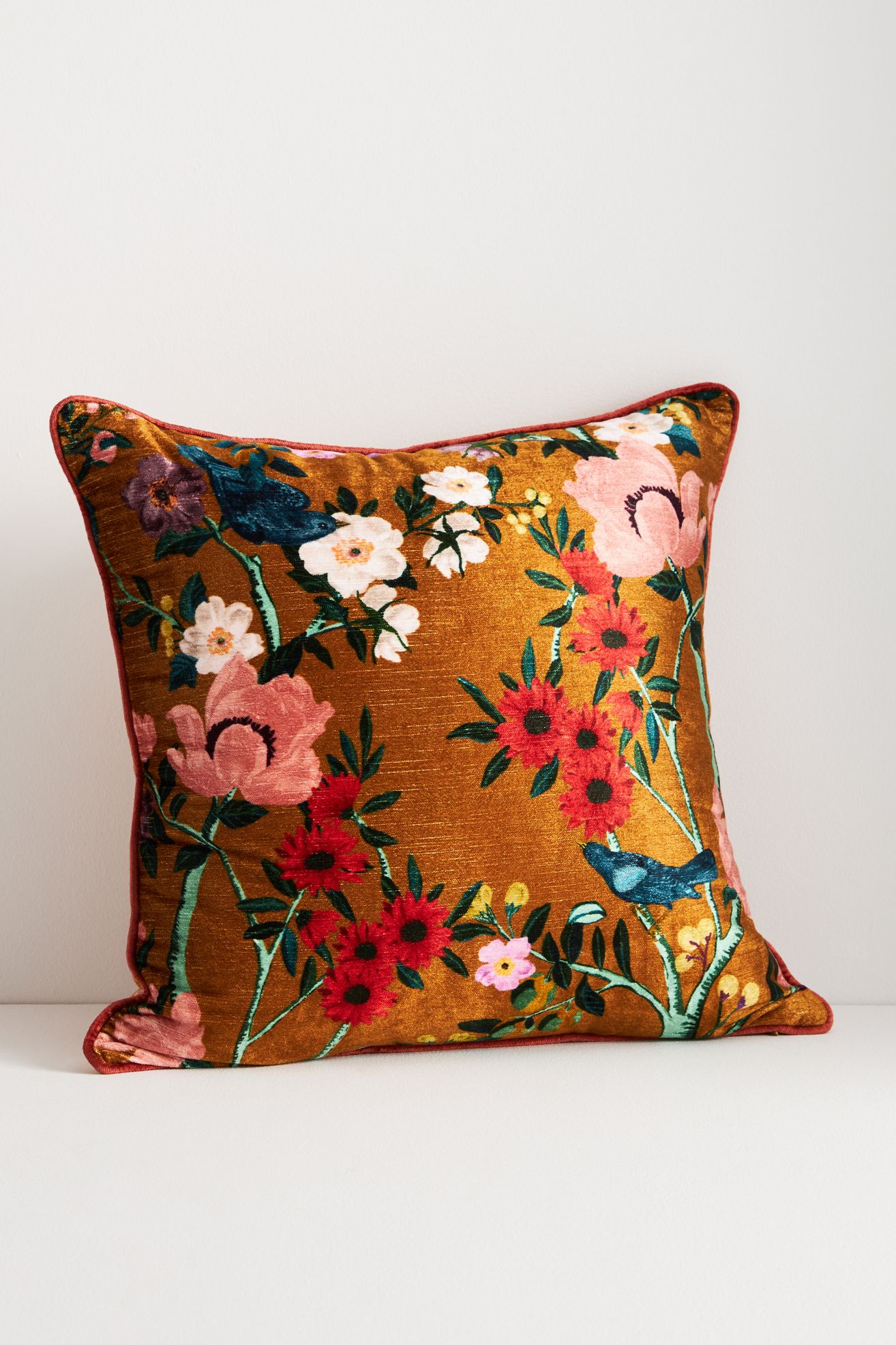 Alva Floral Cotton Velvet Pillow - Maize, 20" X 20"