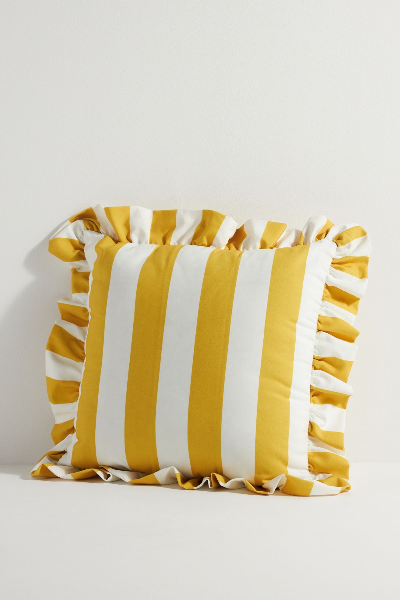 Maeve by Anthropologie Striped Ruffle Indoor/Outdoor Pillow - Yellow, 12" X 24"