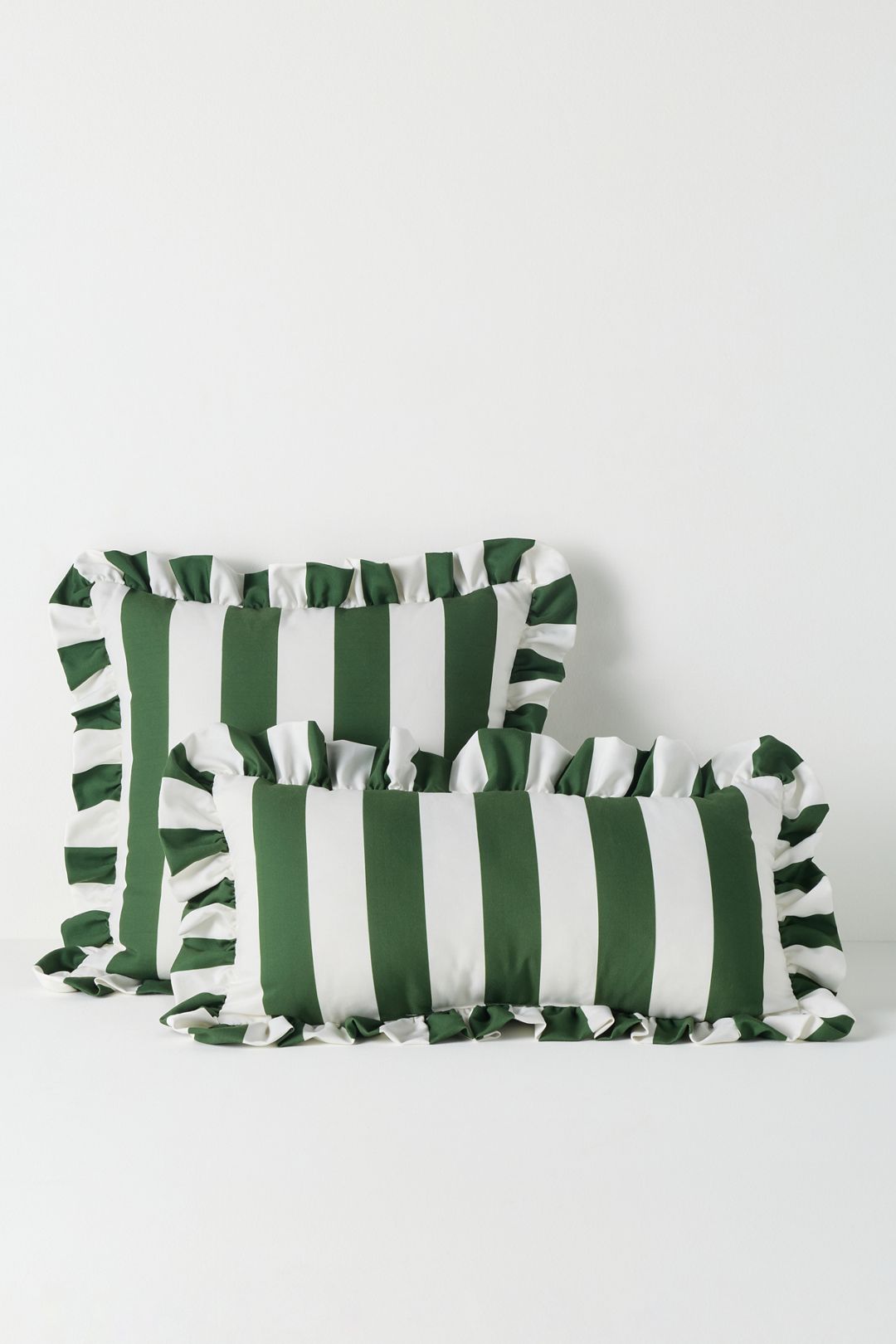 Maeve by Anthropologie Striped Ruffle Indoor/Outdoor Pillow - Green/White Stripe