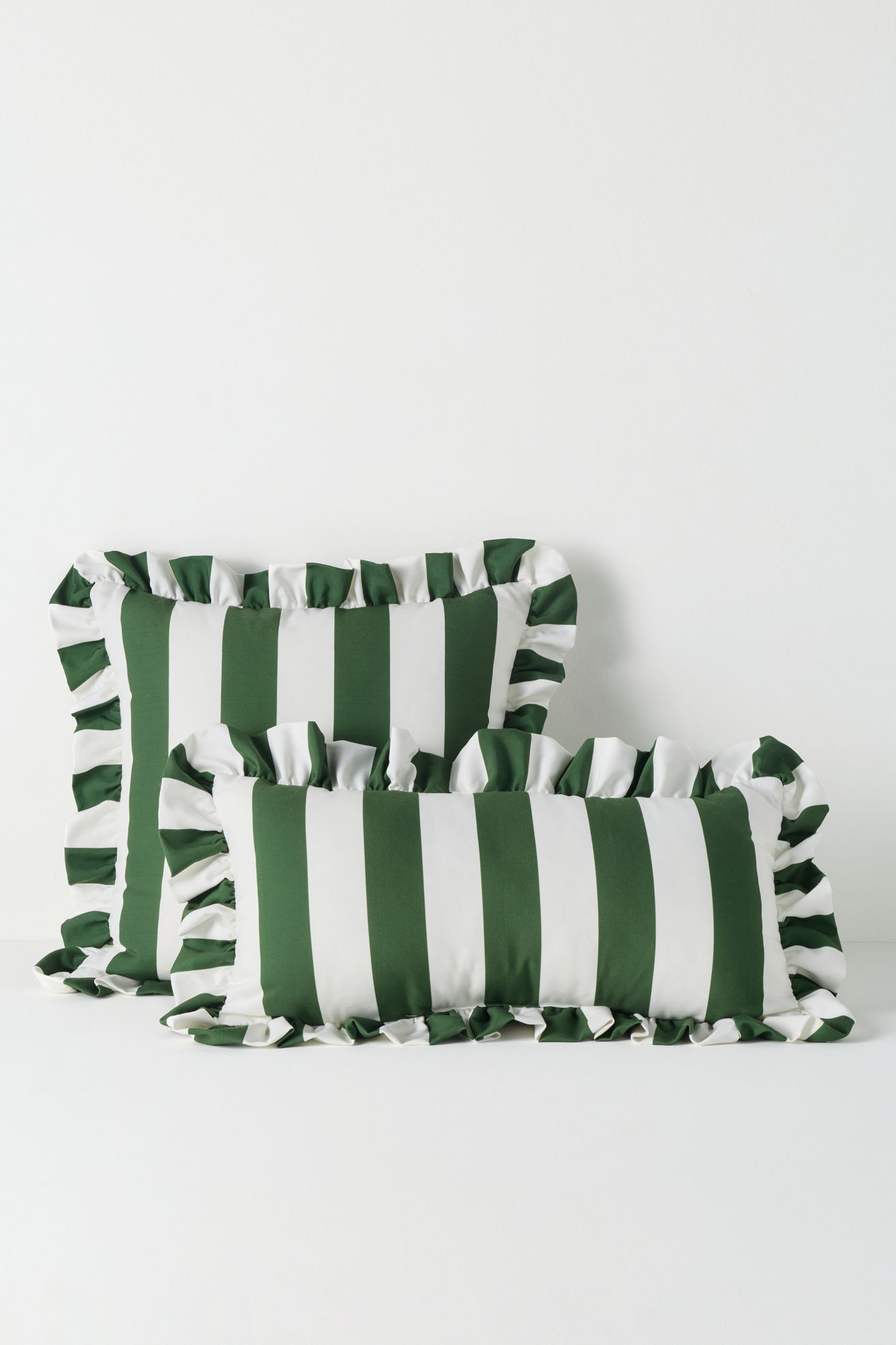 Maeve by Anthropologie Striped Ruffle Indoor/Outdoor Pillow - Green/White Stripe