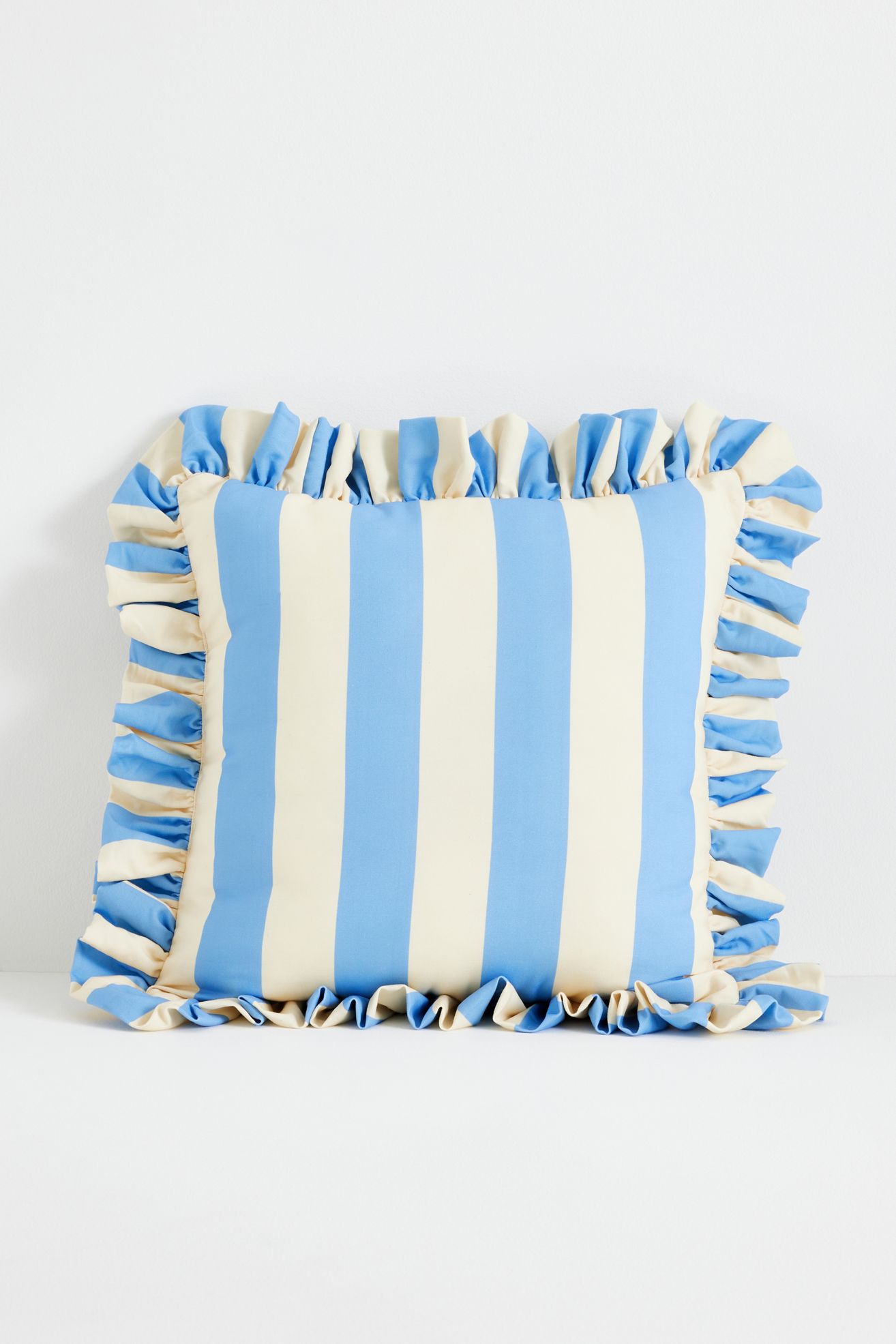 Maeve by Anthropologie Striped Ruffle Indoor/Outdoor Pillow - Blue/Yellow Stripe, 12" X 24"