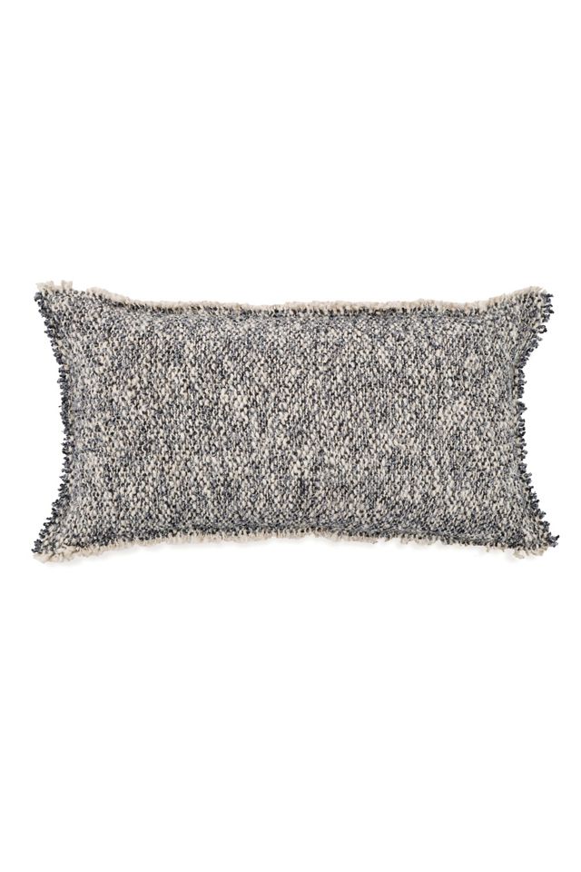 Gray Rustic Fringe Accent Pillow with Bouclé Texture