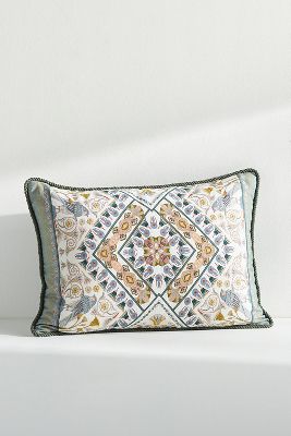 Shop Anthropologie Farrah Hand-embroidered Cotton Pillow