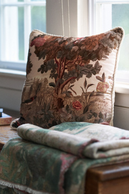 Anthropologie Velvet Tapestry Pillow In Brown