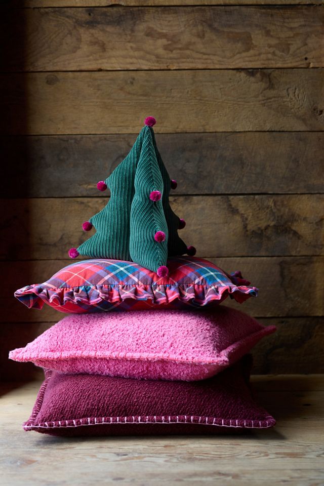Tartan Cotton Embroidered Ruffle Pillow #6