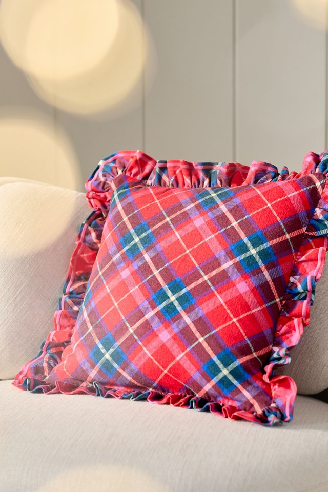 Tartan Cotton Embroidered Ruffle Pillow #1