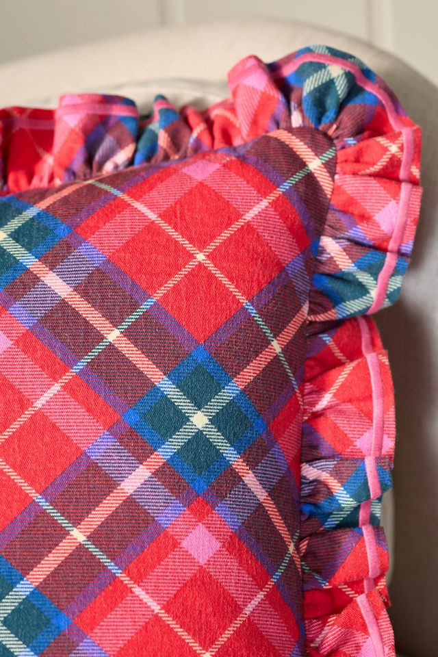 Tartan Cotton Embroidered Ruffle Pillow #2