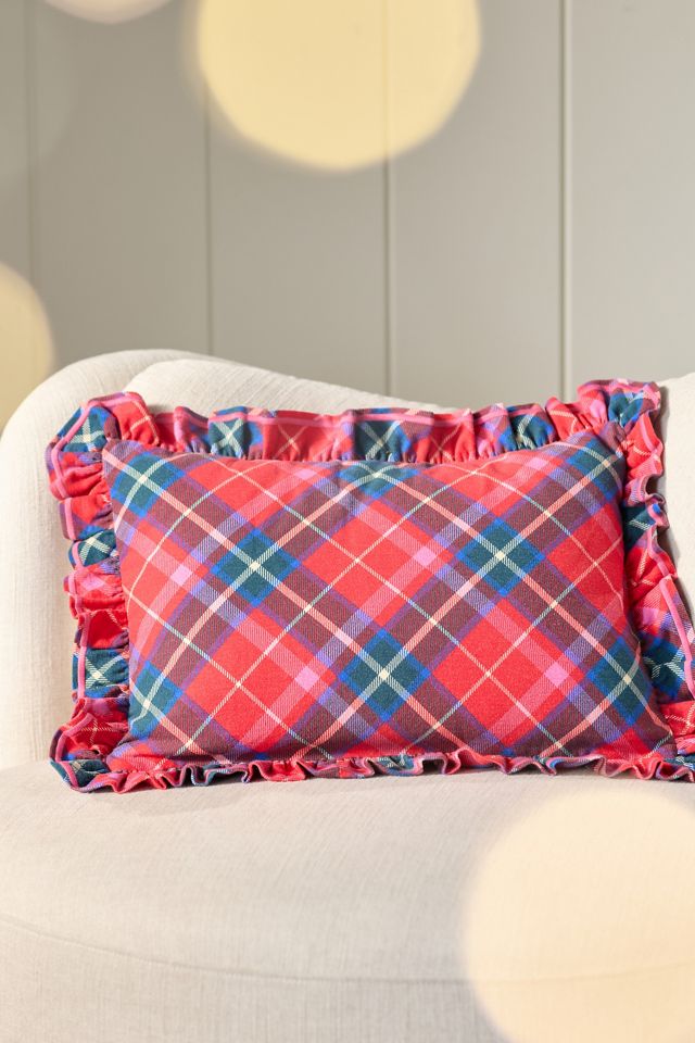 Tartan Cotton Embroidered Ruffle Pillow #3
