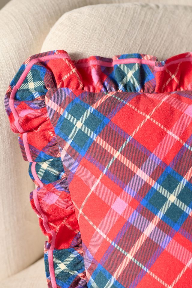 Tartan Cotton Embroidered Ruffle Pillow #4