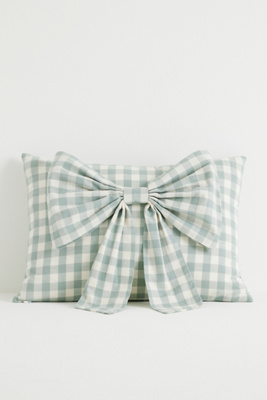 Ana Cotton Gingham Printed Bow Pillow