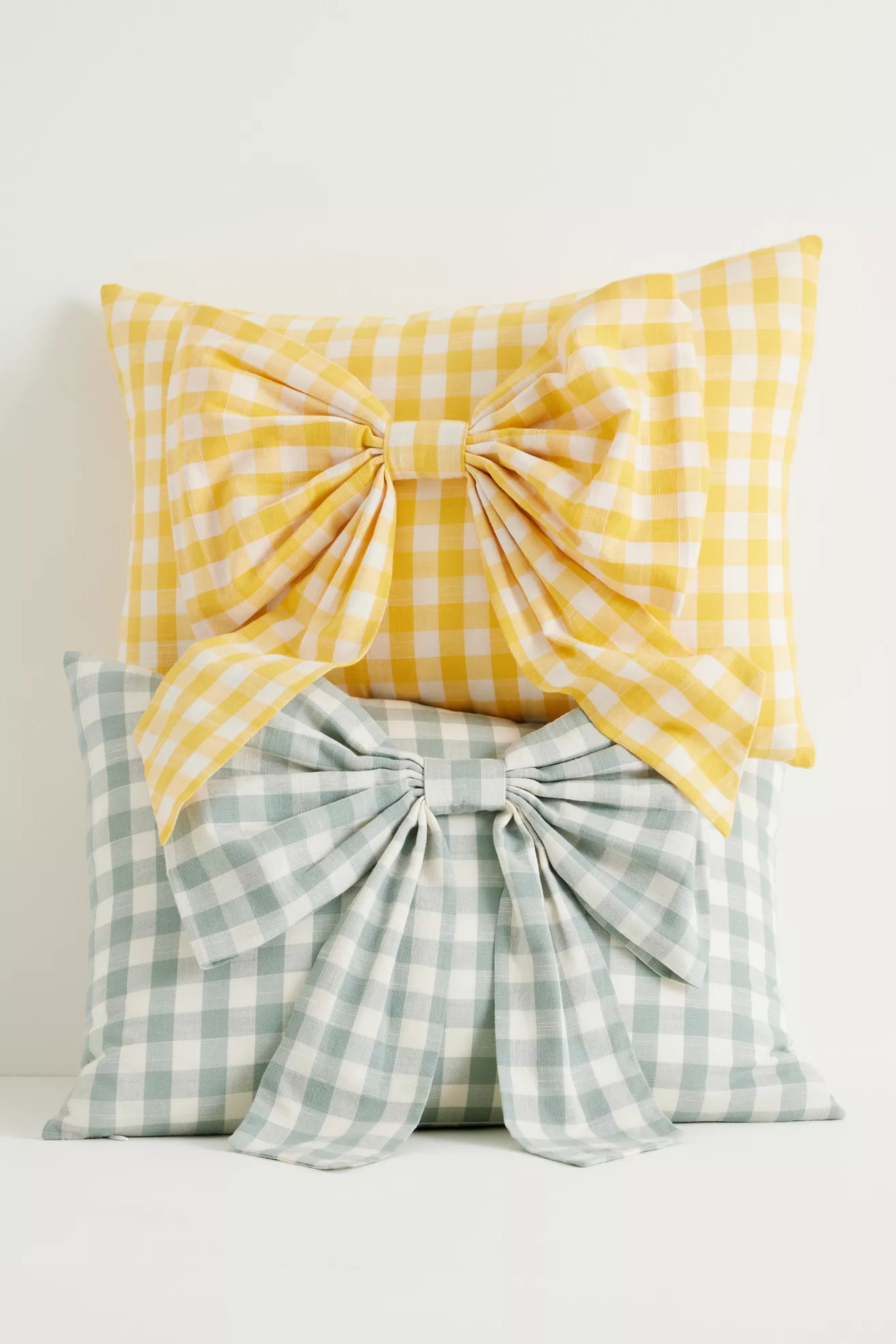 Ana Cotton Gingham Printed Bow Pillow - thumbnail 4