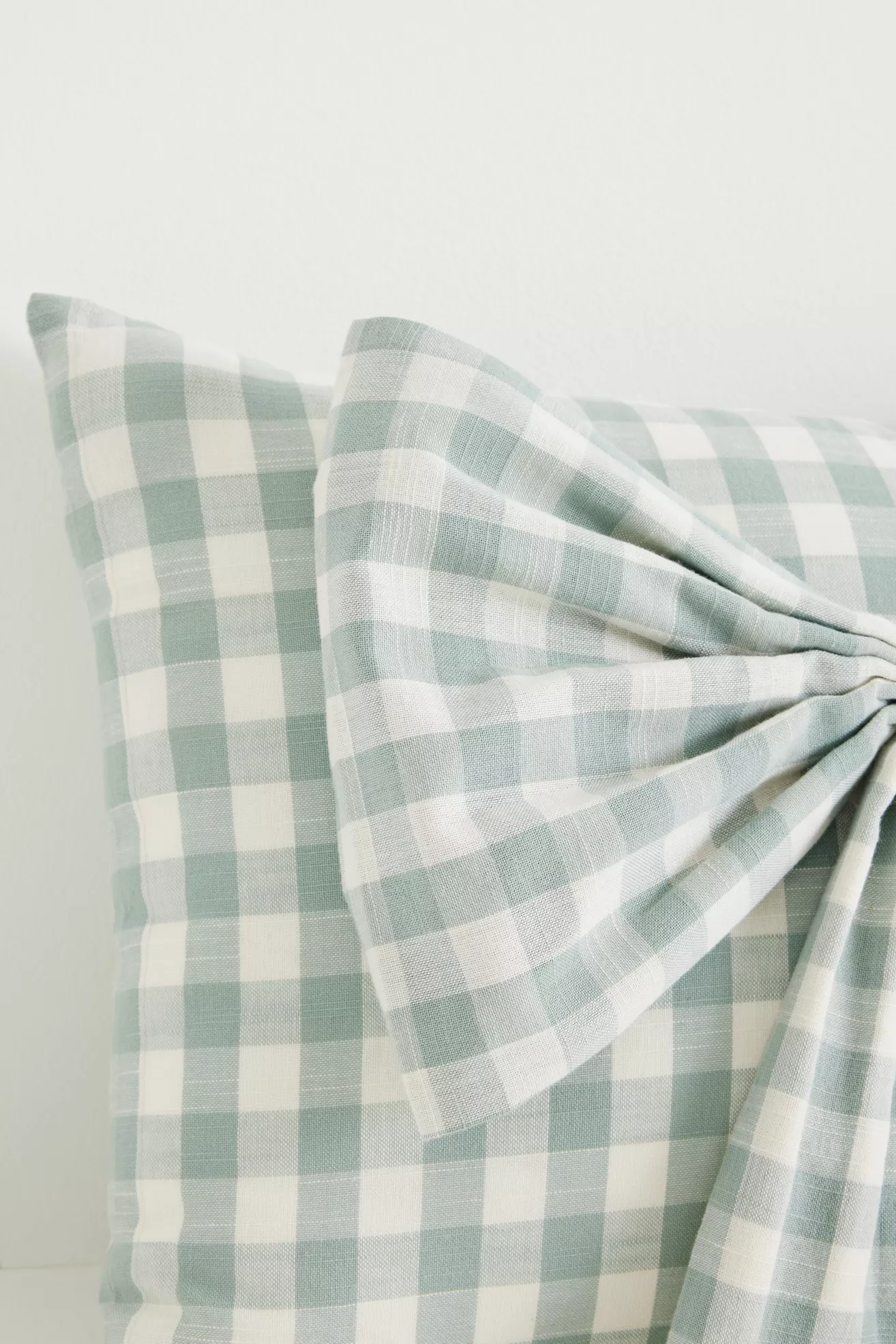 Ana Cotton Gingham Printed Bow Pillow - thumbnail 2
