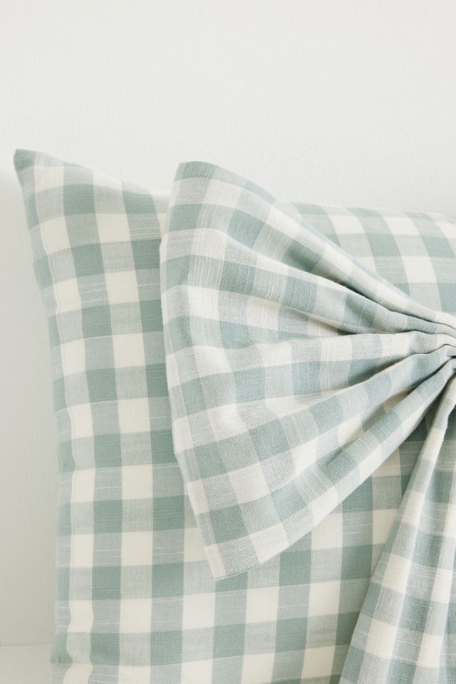 Ana Cotton Gingham Printed Bow Pillow #1