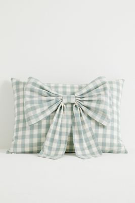 Ana Cotton Gingham Printed Bow Pillow