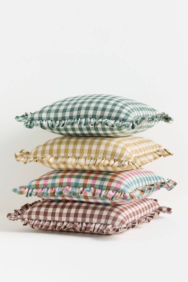 Ana Cotton Gingham Printed Ruffle Pillow #3