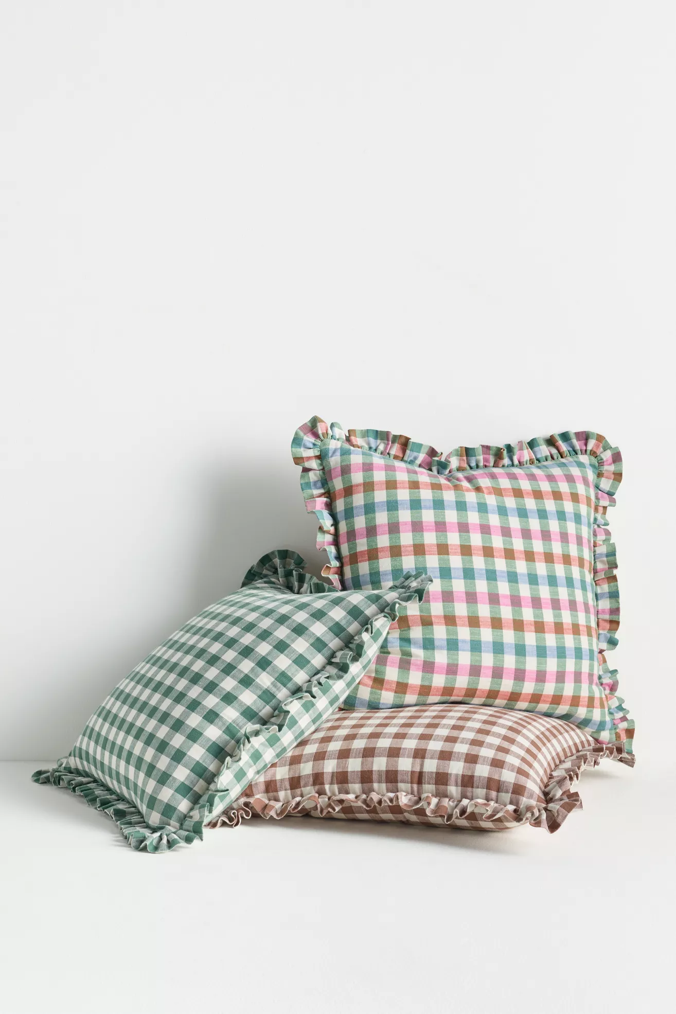 Ana Cotton Gingham Printed Ruffle Pillow - thumbnail 4
