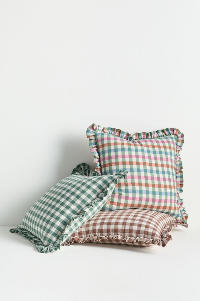 Ana Cotton Gingham Printed Ruffle Pillow #2