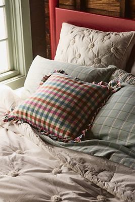 Ana Cotton Gingham Printed Ruffle Pillow