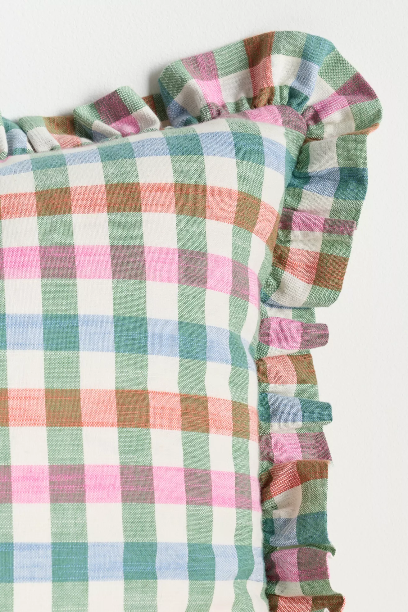 Ana Cotton Gingham Printed Ruffle Pillow - thumbnail 2