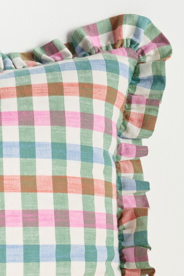 Ana Cotton Gingham Printed Ruffle Pillow #1
