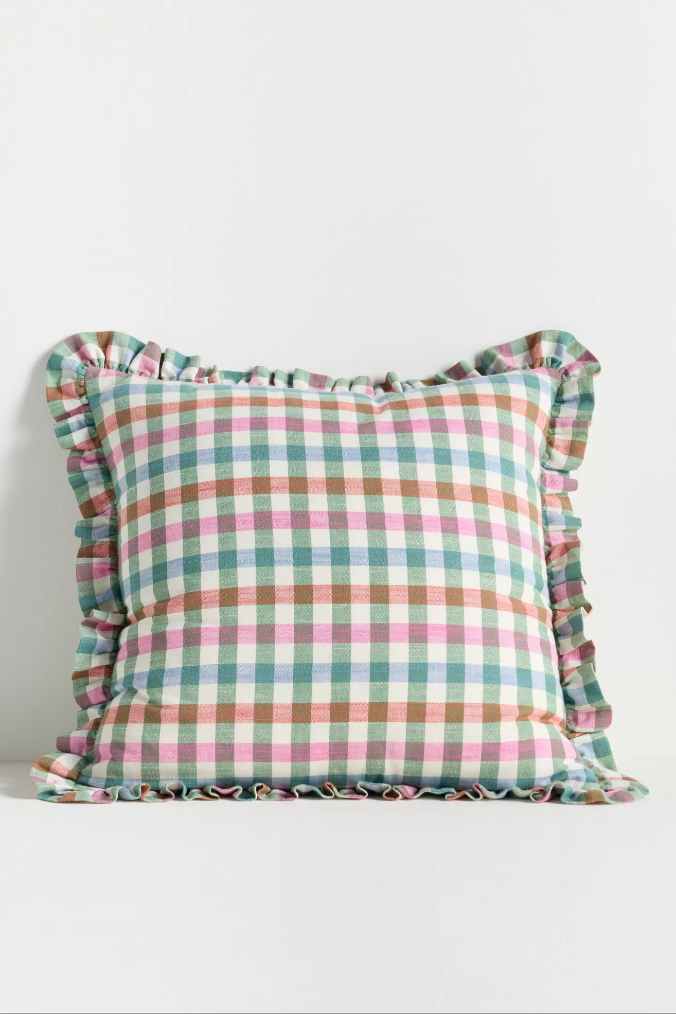 Ana Cotton Gingham Printed Ruffle Pillow