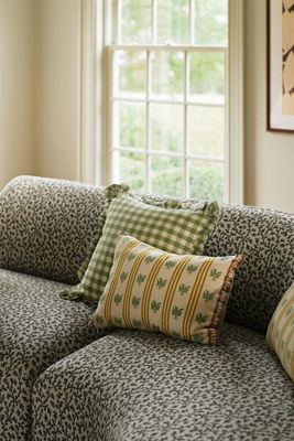 Ana Cotton Gingham Printed Ruffle Pillow