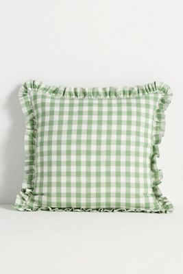 Ana Cotton Gingham Printed Ruffle Pillow
