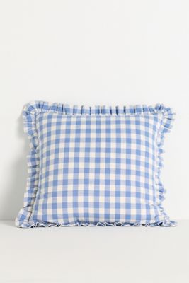 Ana Cotton Gingham Printed Ruffle Pillow