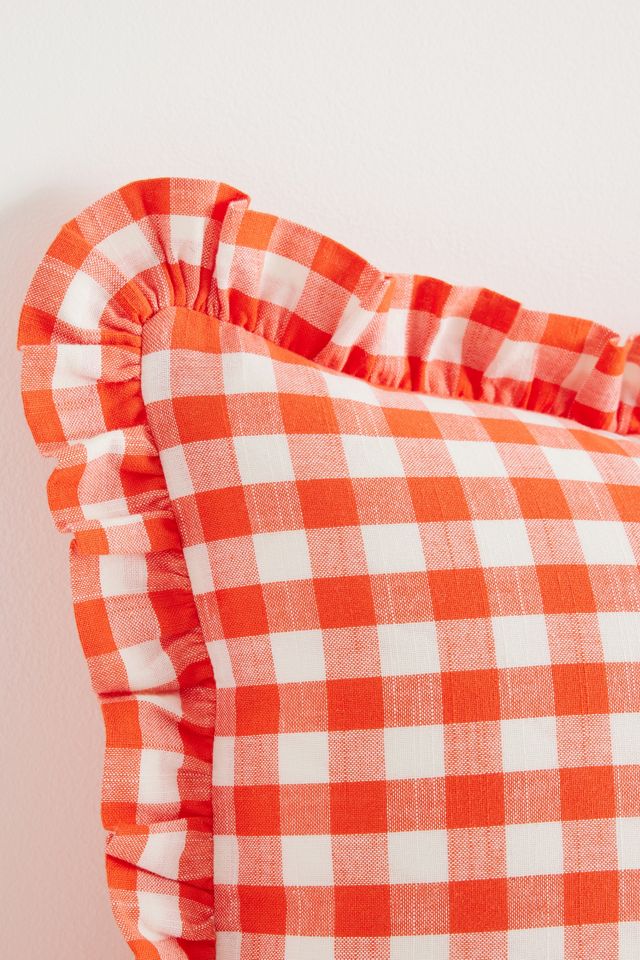 Ana Cotton Gingham Printed Ruffle Cushion #1