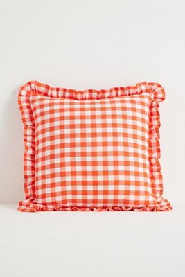 Ana Cotton Gingham Printed Ruffle Pillow