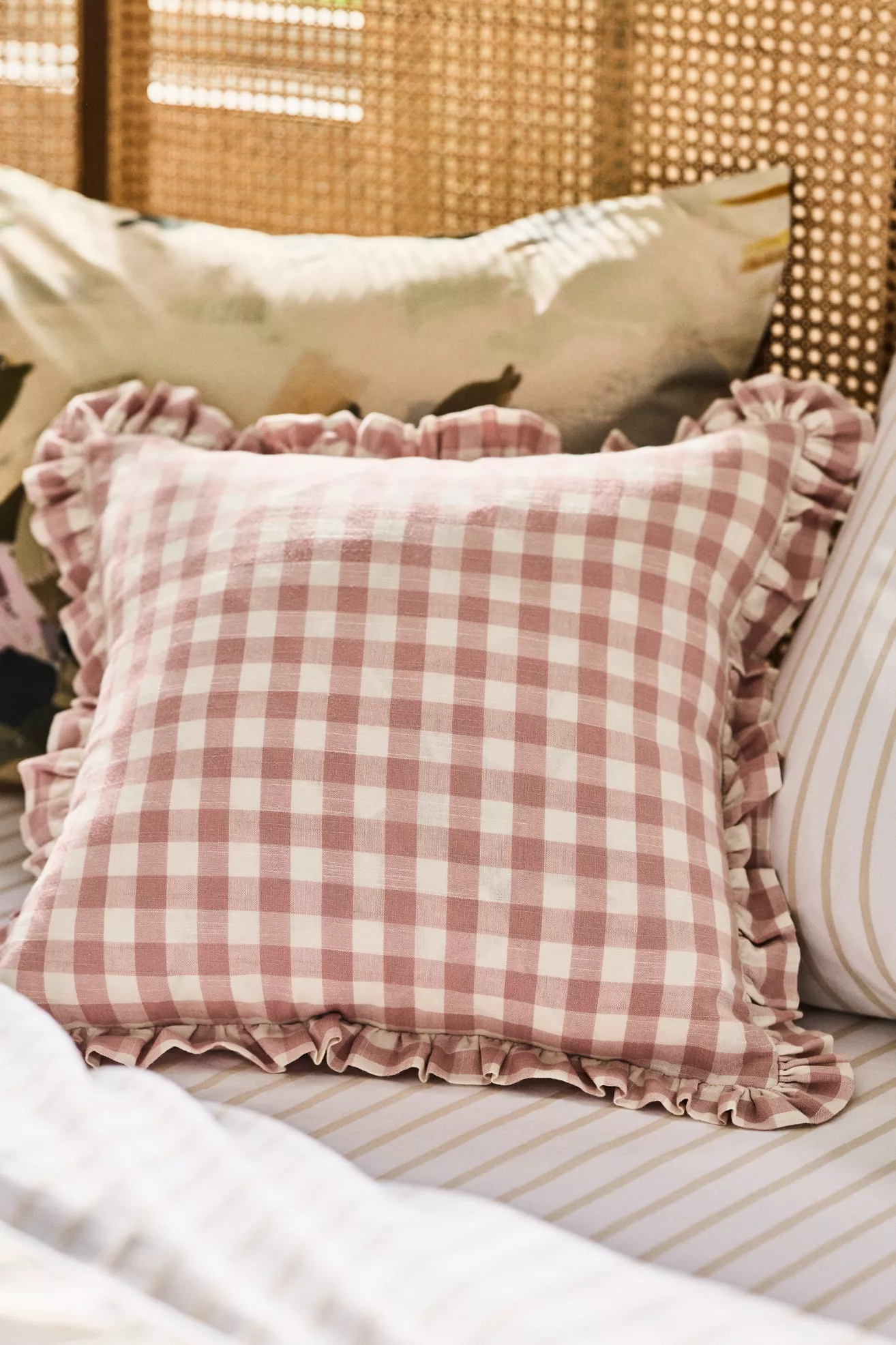 Ana Cotton Gingham Printed Ruffle Pillow - thumbnail 9