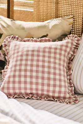 Ana Cotton Gingham Printed Ruffle Pillow