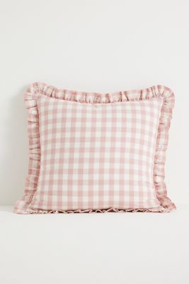 Ana Cotton Gingham Printed Ruffle Pillow