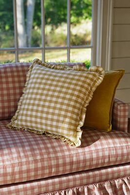 Ana Cotton Gingham Printed Ruffle Pillow