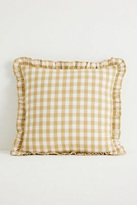 Ana Cotton Gingham Printed Ruffle Pillow