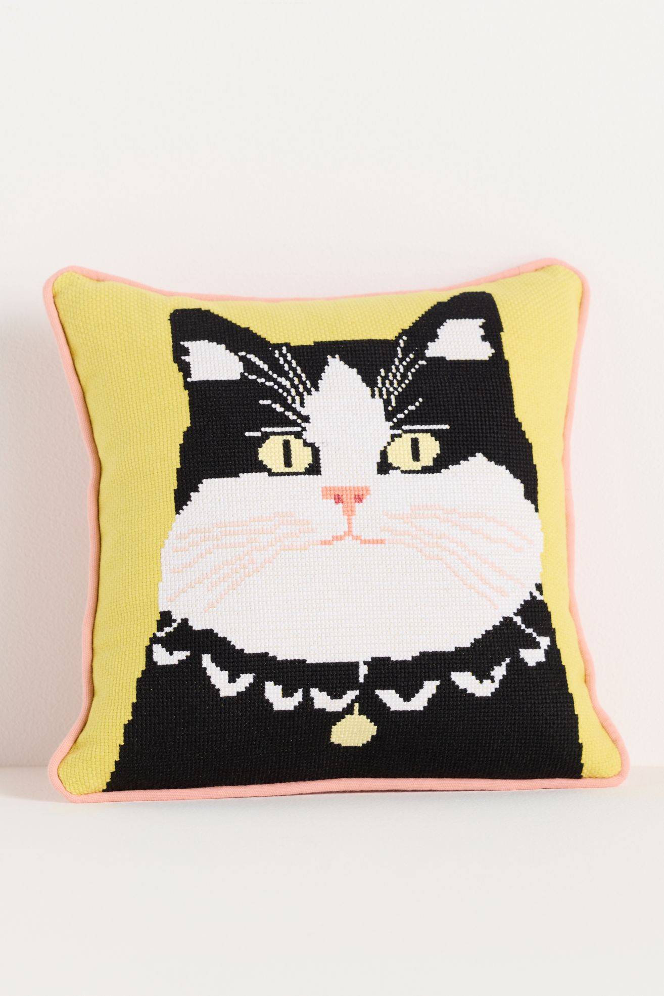 Arden Cotton Needlepoint Animal Pillow - Cat, 12" X 12", Standard, Assorted