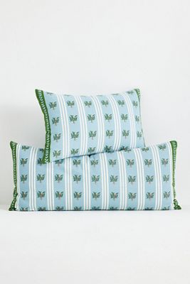 Tess Cotton Screen Printed Floral Striped Pillow