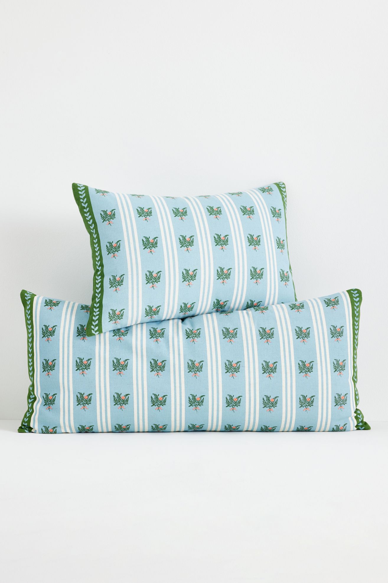 Tess Cotton Screen Printed Floral Striped Pillow - Blue, 14" x 30"