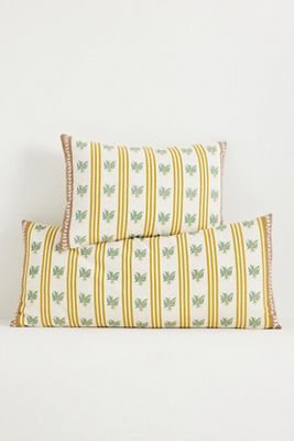 Tess Cotton Screen Printed Floral Striped Pillow