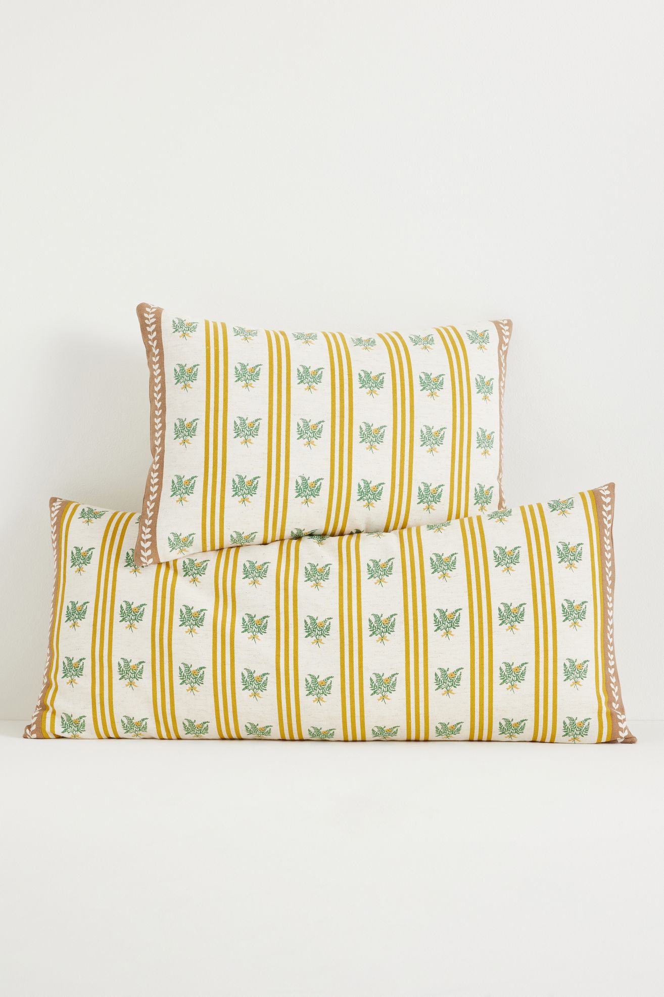Tess Cotton Screen Printed Floral Striped Pillow - Maize, 14" x 30"